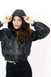 Ruched Leather Bomber Jacket M