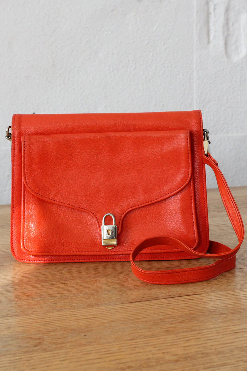 Tomato Red Leather Lock Satchel