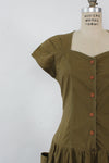 Olive Cotton Apron Pocket Dress S/M