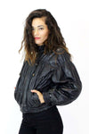 Ruched Leather Bomber Jacket M