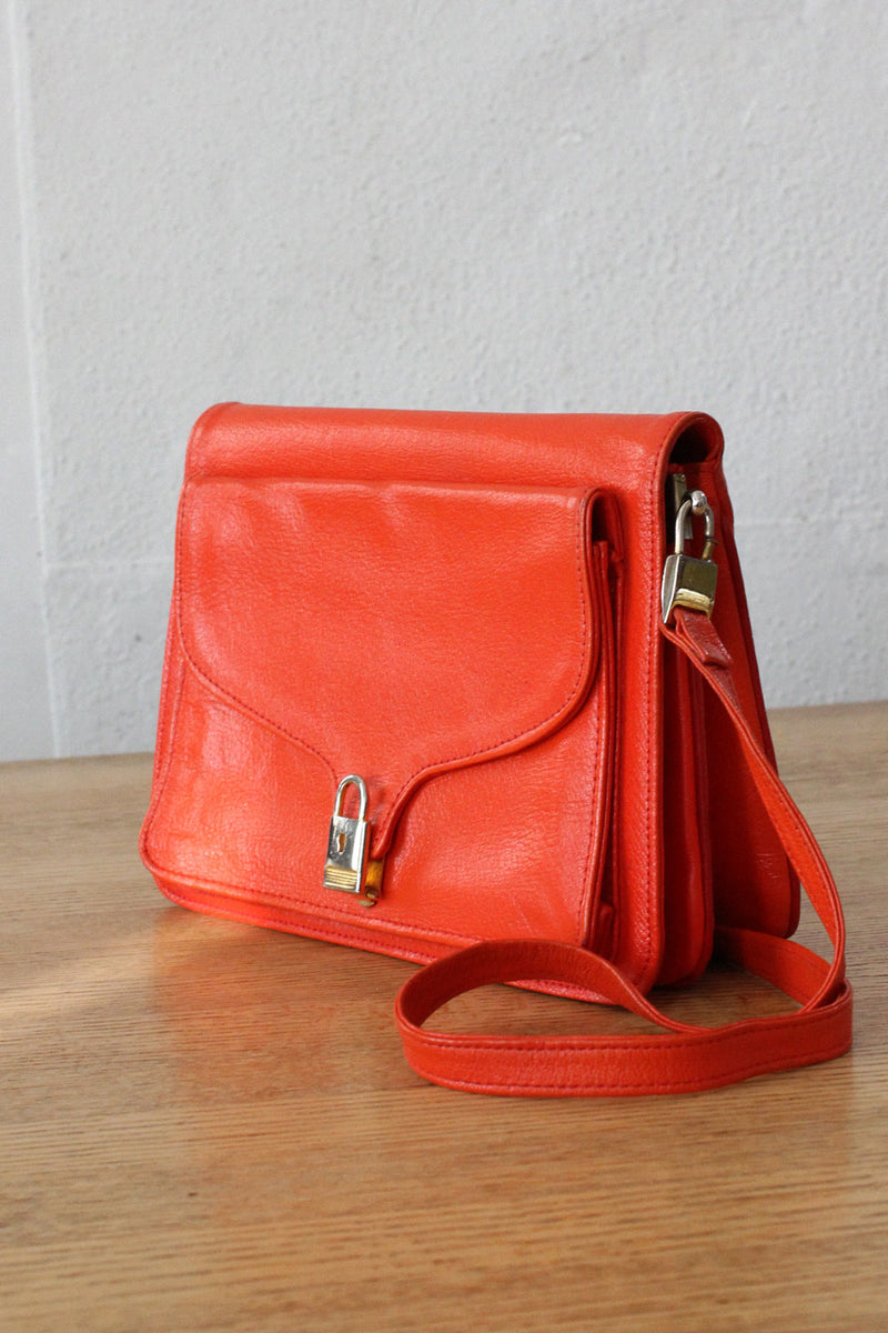 Tomato Red Leather Lock Satchel