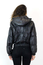 Ruched Leather Bomber Jacket M