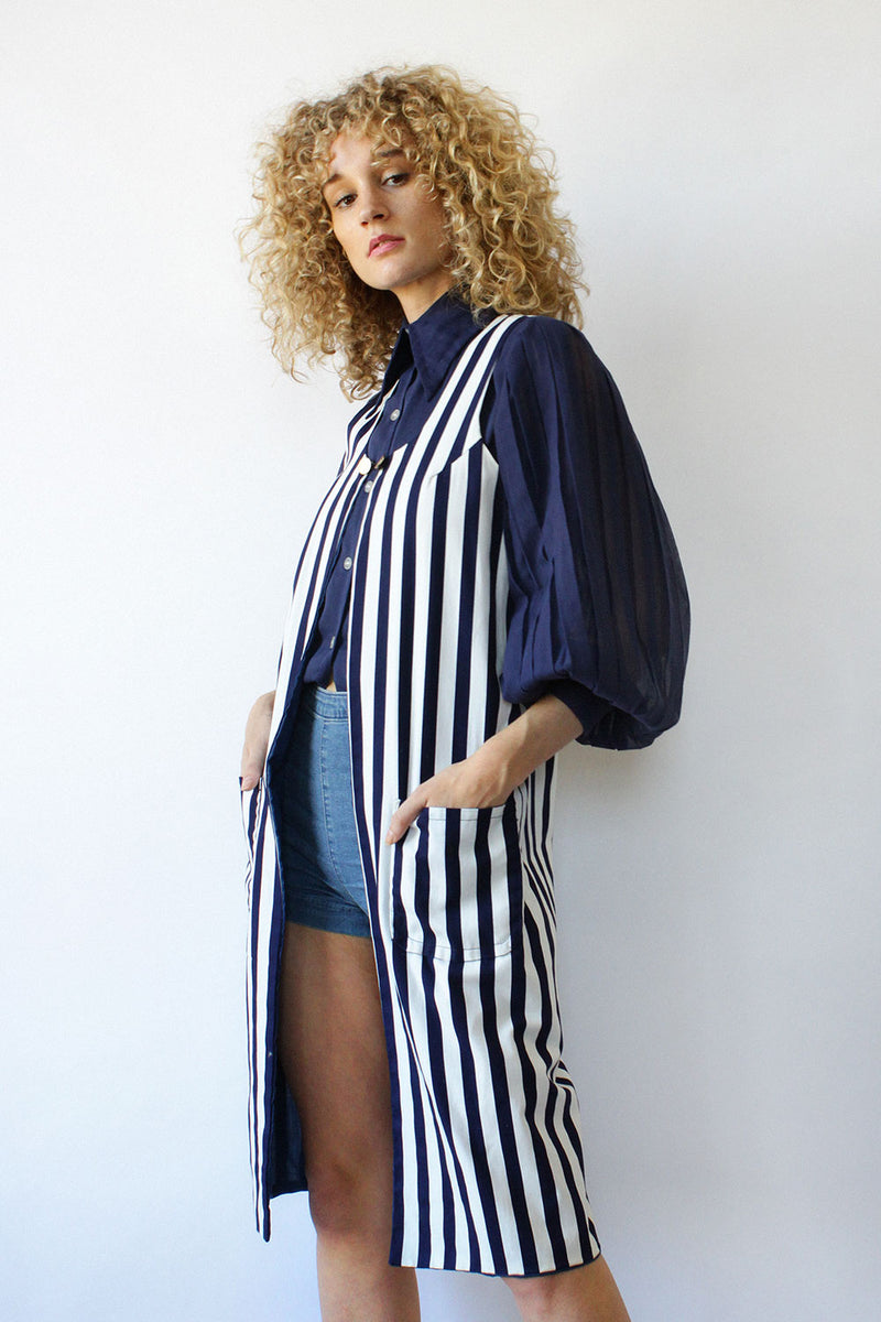 Navy Stripe Long Vest