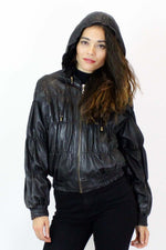 Ruched Leather Bomber Jacket M