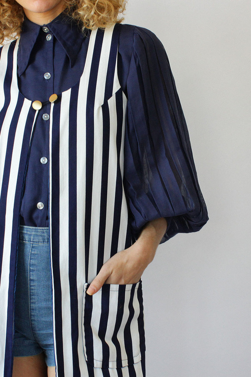 Navy Stripe Long Vest