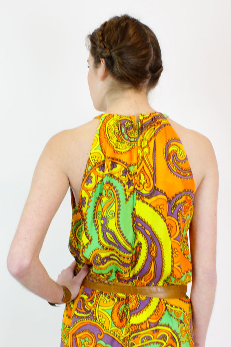 orange paisley vintage dress