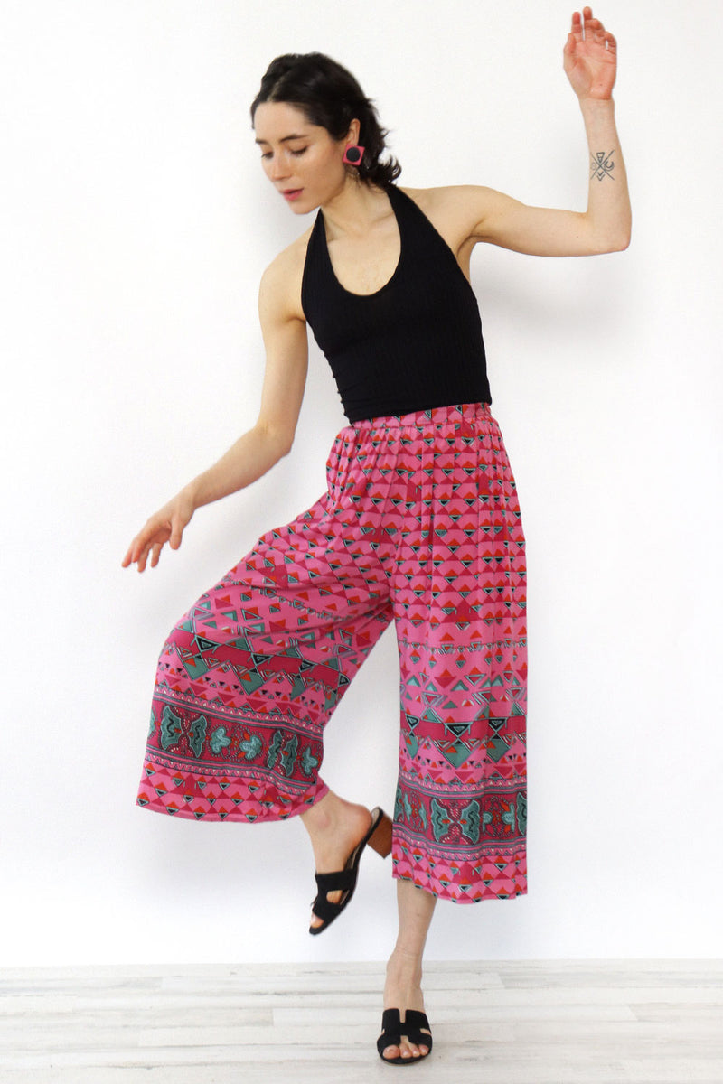 Magenta Prism Print Silk Gauchos S