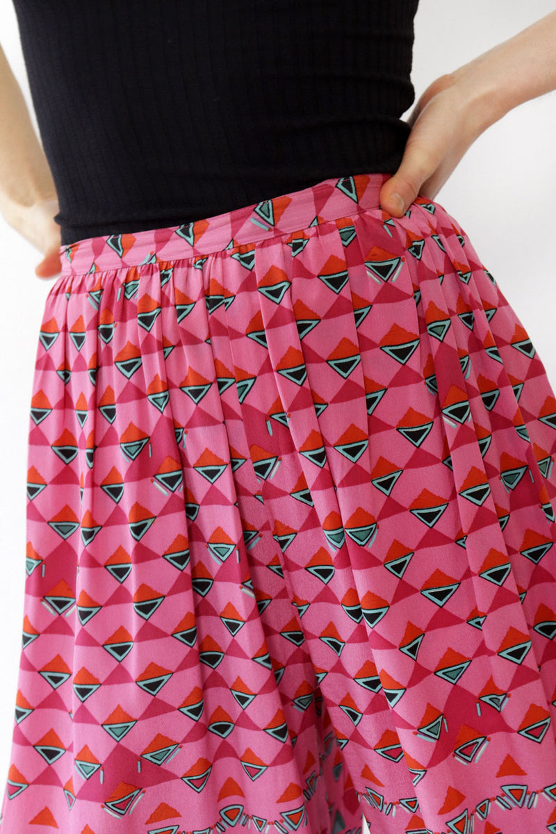 Magenta Prism Print Silk Gauchos S