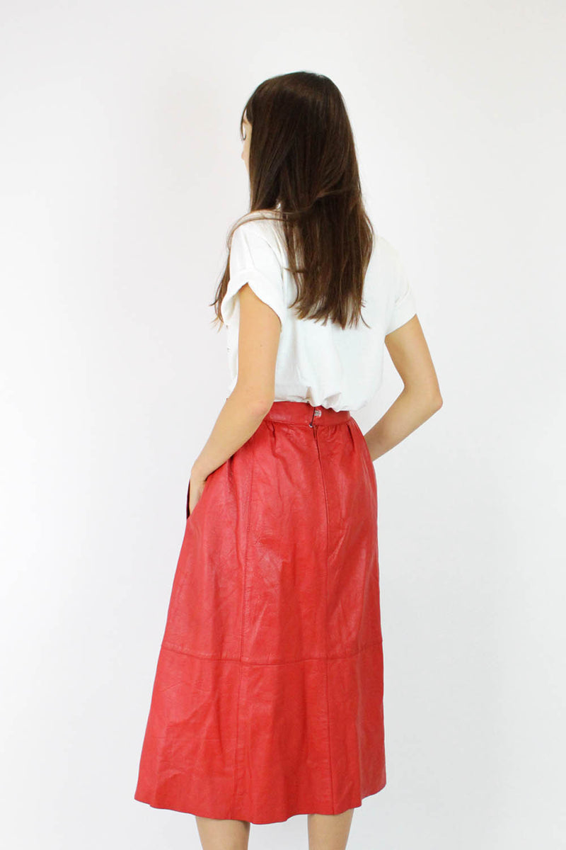 Scarlet Red Leather Skirt S/M