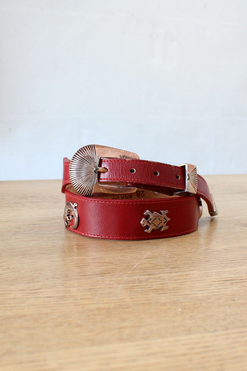 Animal Medallion Red Leather Belt