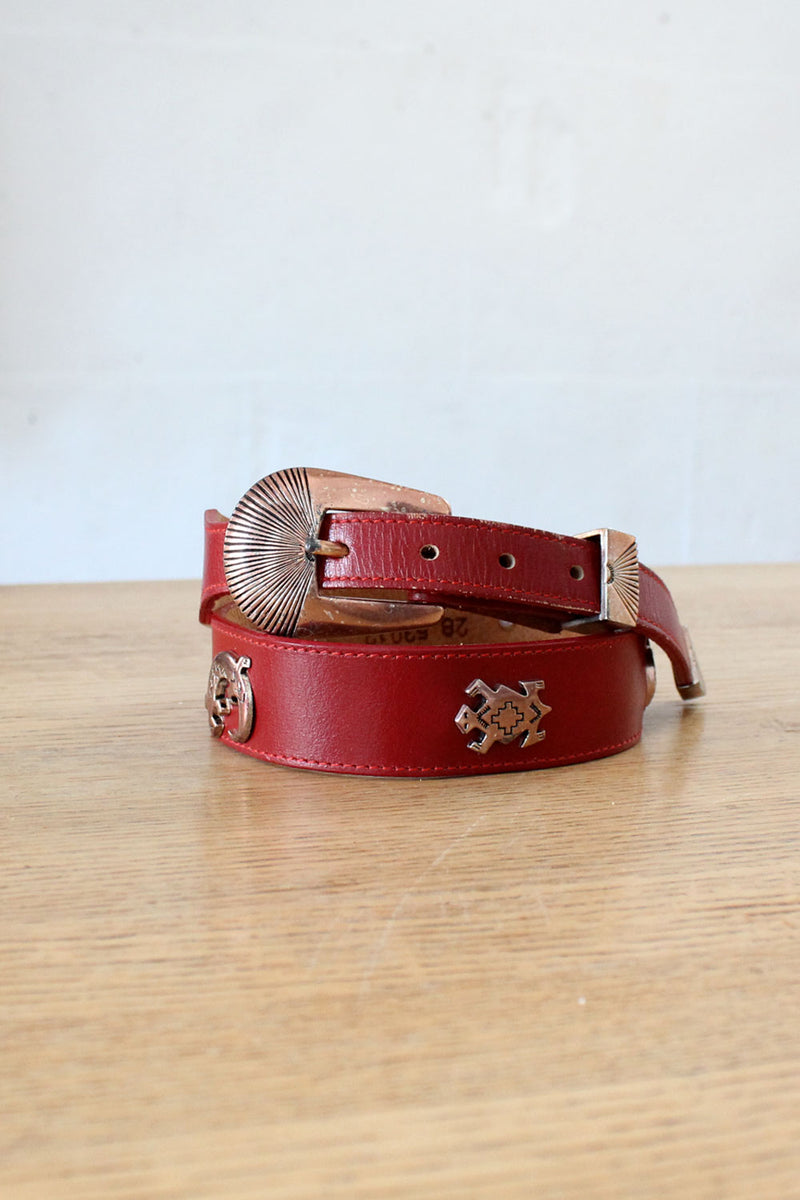 Animal Medallion Red Leather Belt