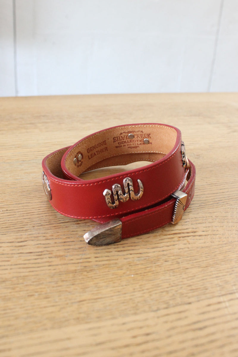 Animal Medallion Red Leather Belt