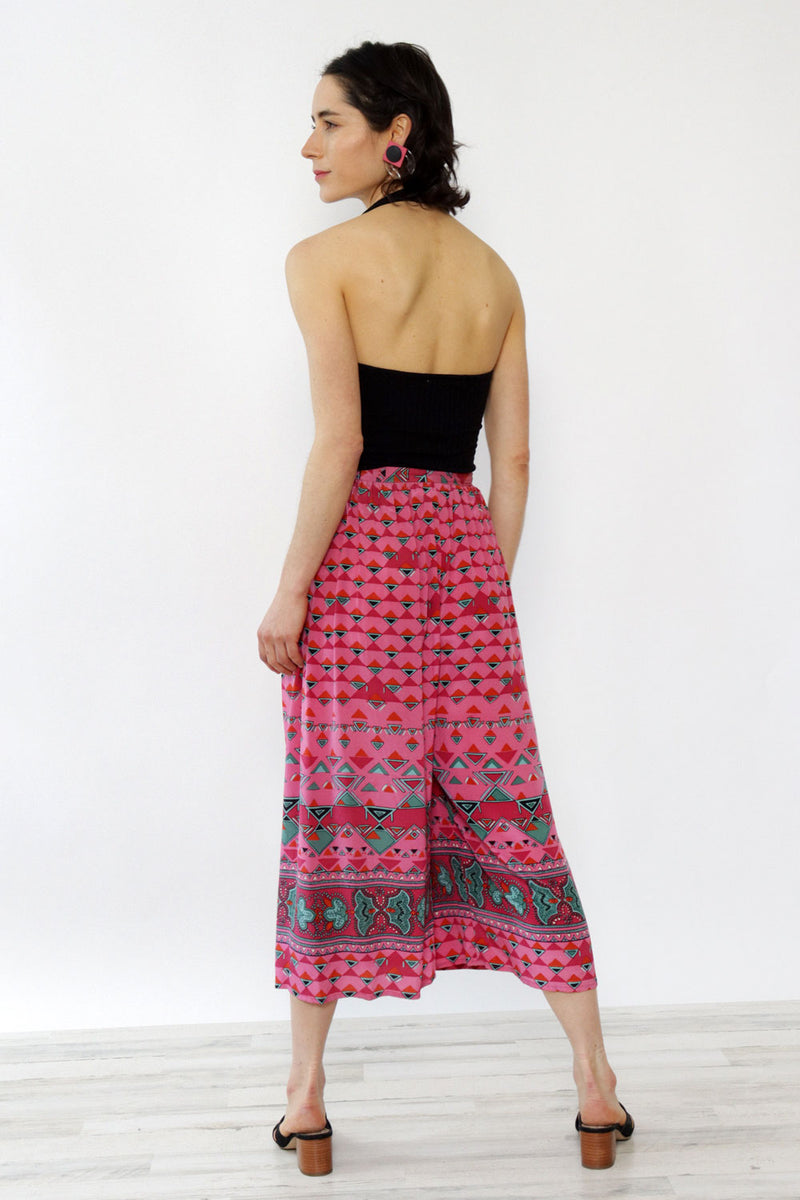 Magenta Prism Print Silk Gauchos S