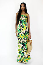 60s Tahiti Floral Maxi Dress S