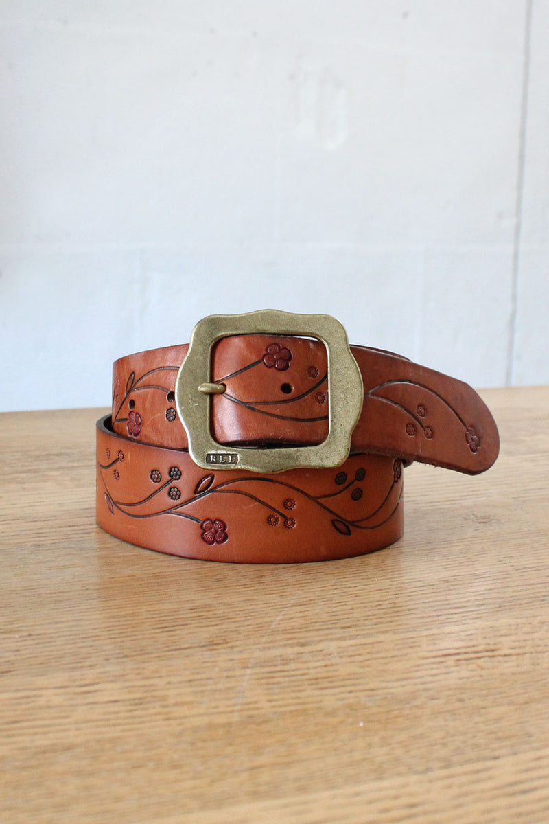 Floral Etched Leather Belt