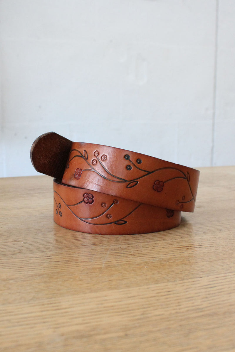 Floral Etched Leather Belt