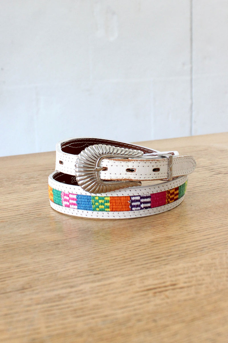 Southwest Rainbow White Leather Belt