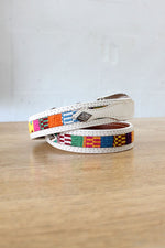 Southwest Rainbow White Leather Belt