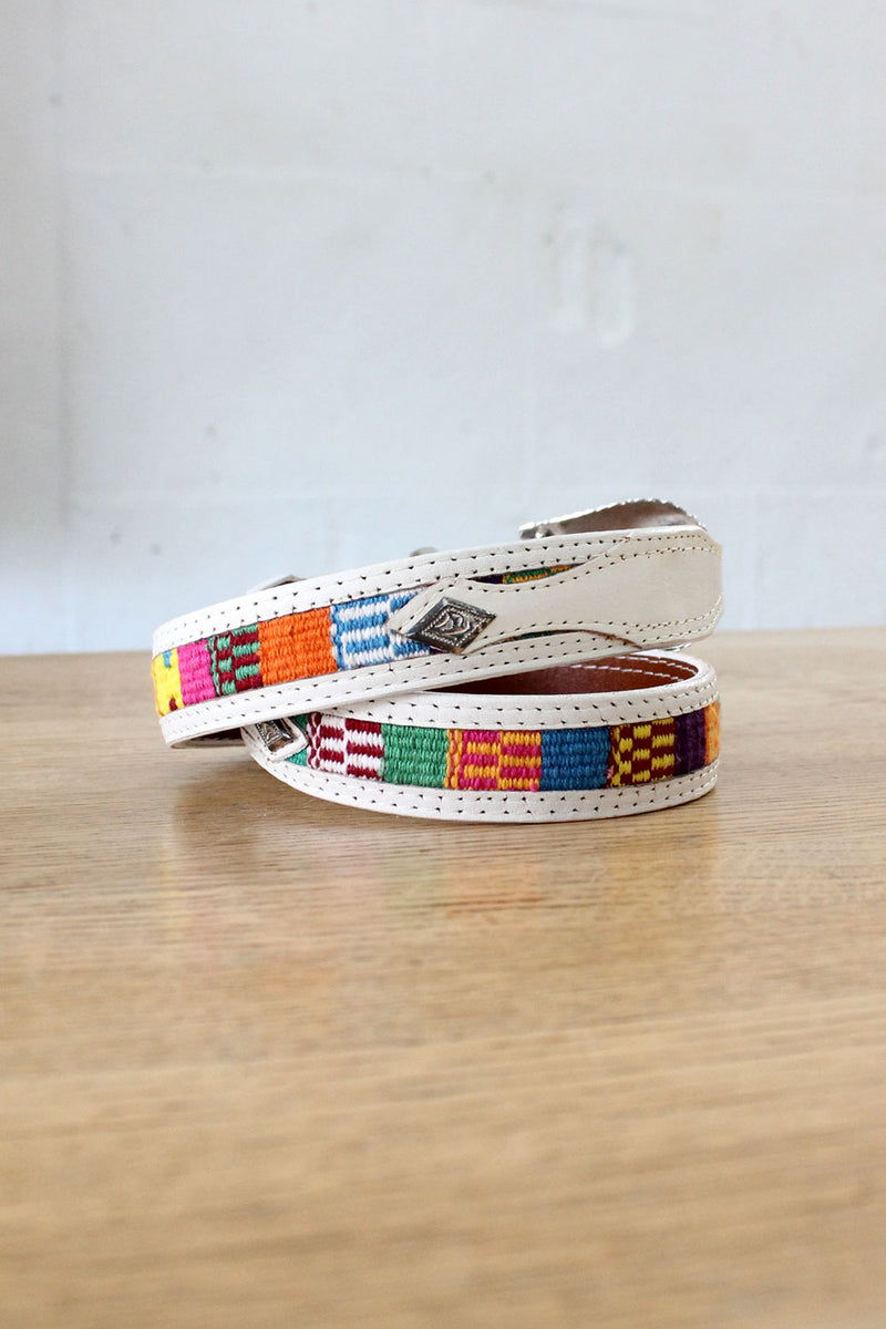 Southwest Rainbow White Leather Belt