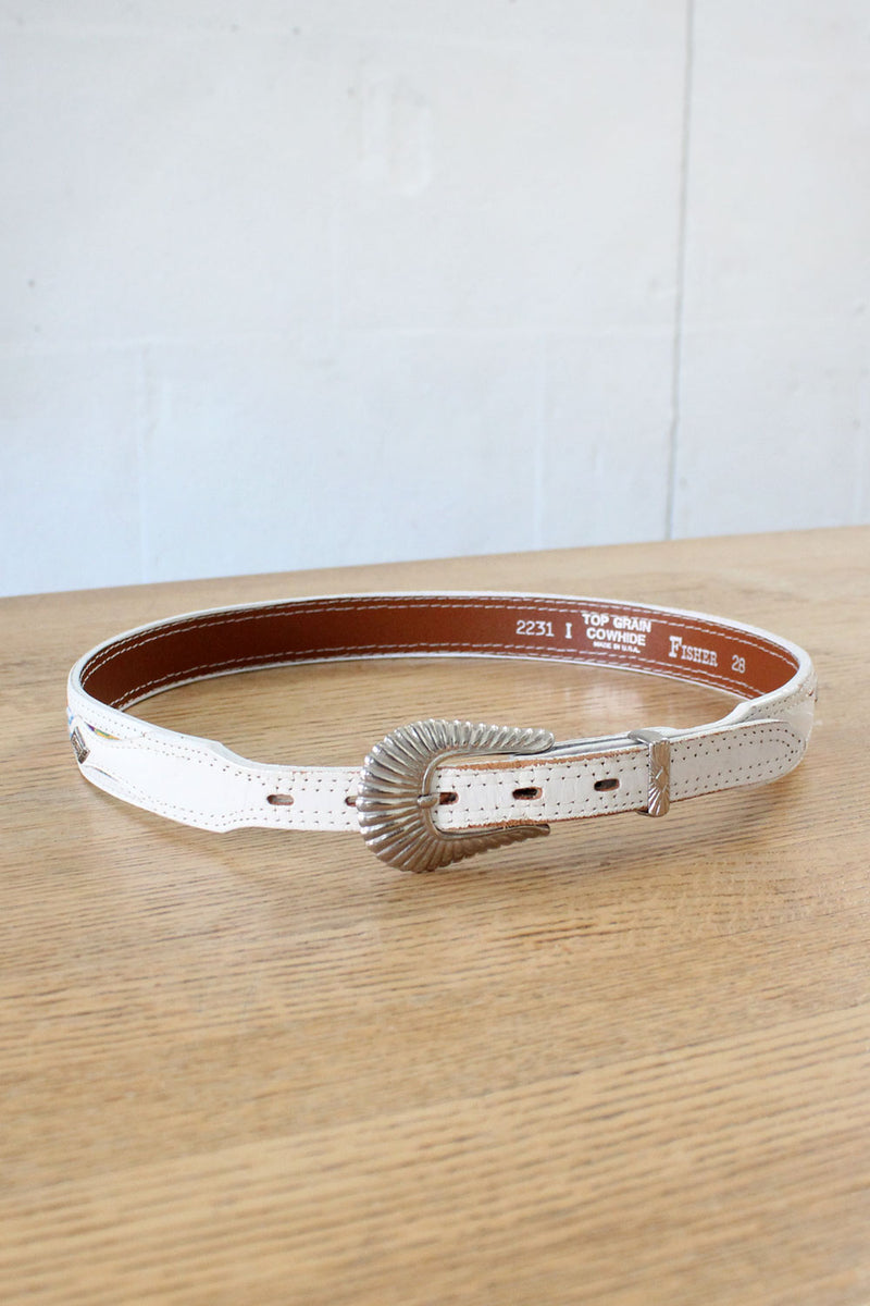 Southwest Rainbow White Leather Belt