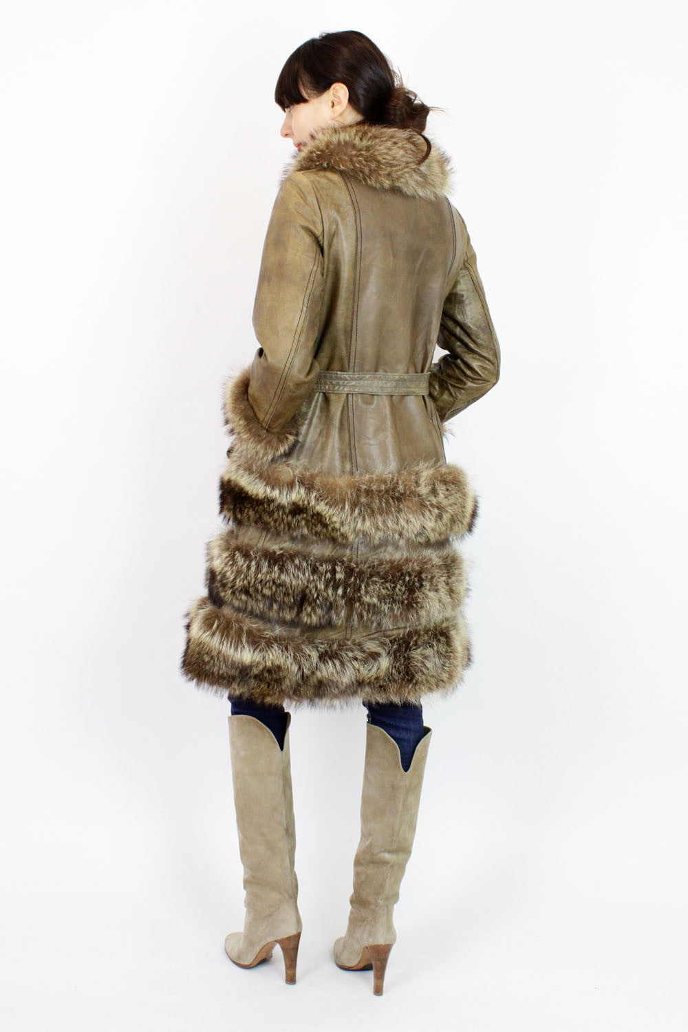 Highlander leather & fur coat S