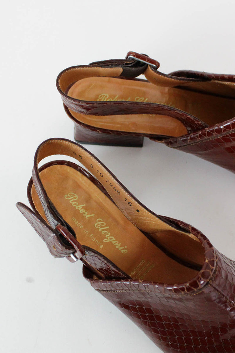 Robert Clergerie Snakeskin Chunky Heel Mules 9