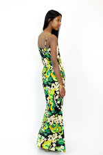 60s Tahiti Floral Maxi Dress S