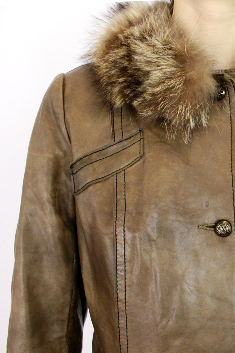 Highlander leather & fur coat S