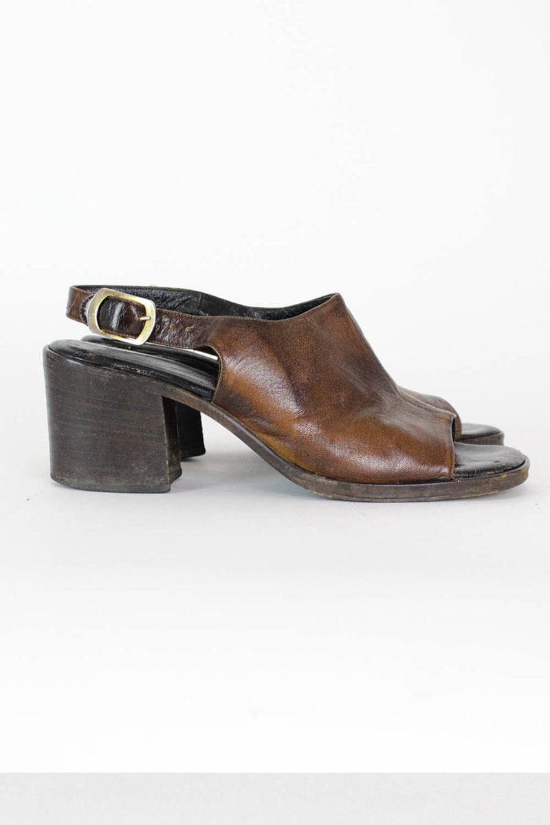 Chunky Heel Leather Mules 7 1/2