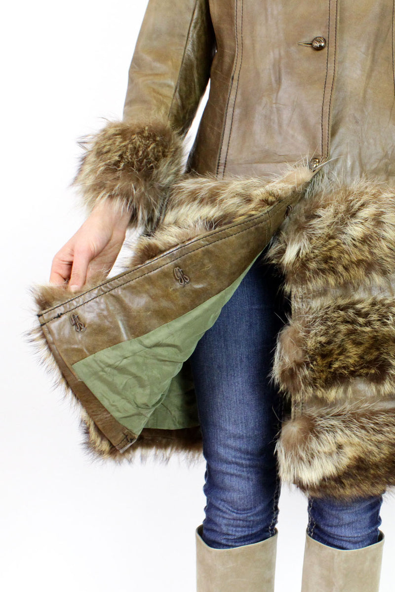 Highlander leather & fur coat S