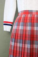 Crisp Crimson Pleat Plaid Skirt XS
