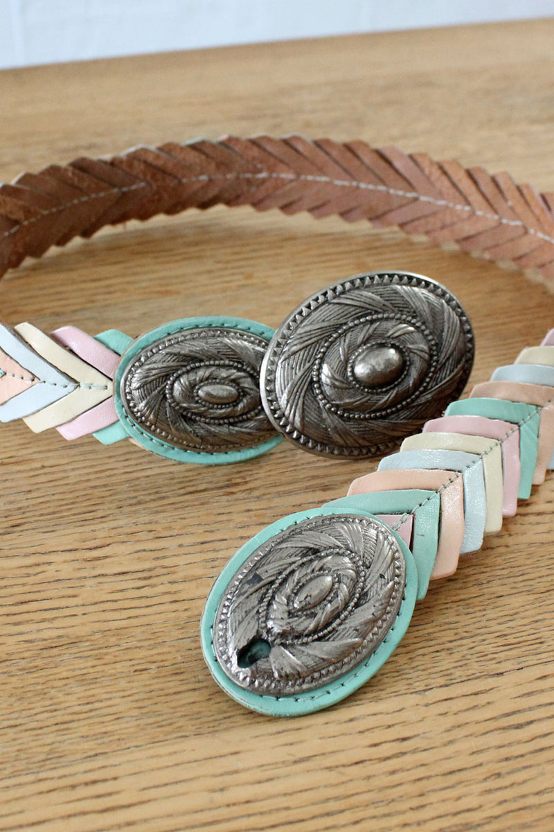 Pastel Chevron Leather Western Belt
