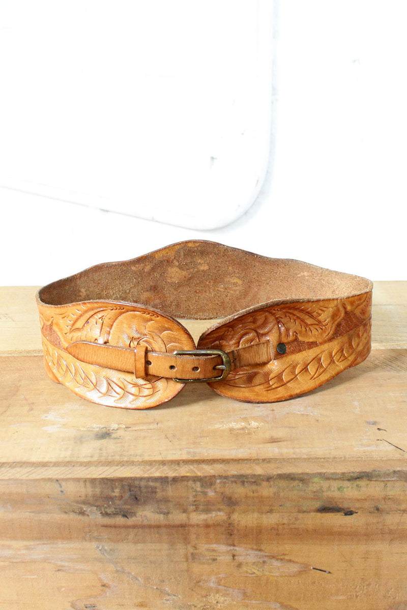 Tooled Leather Waist Belt