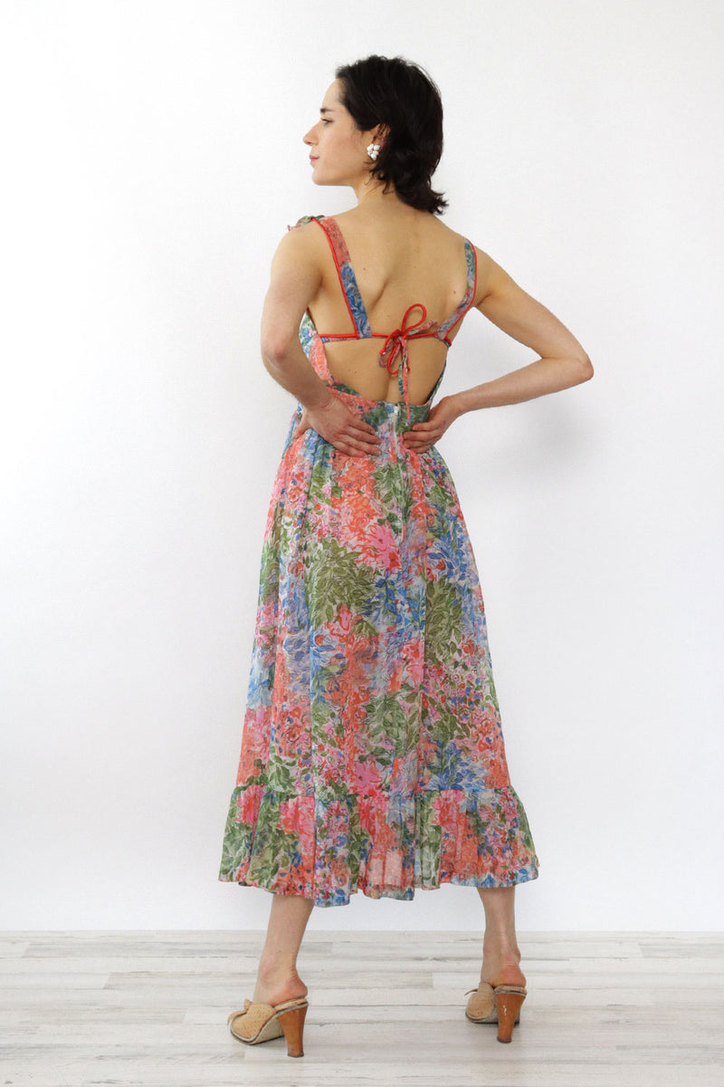 Sketchy Floral Sheer Ruffle Dress XS