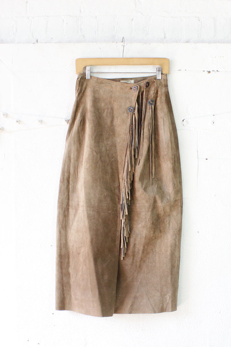 Desert Suede Fringe Wrap Skirt S/M