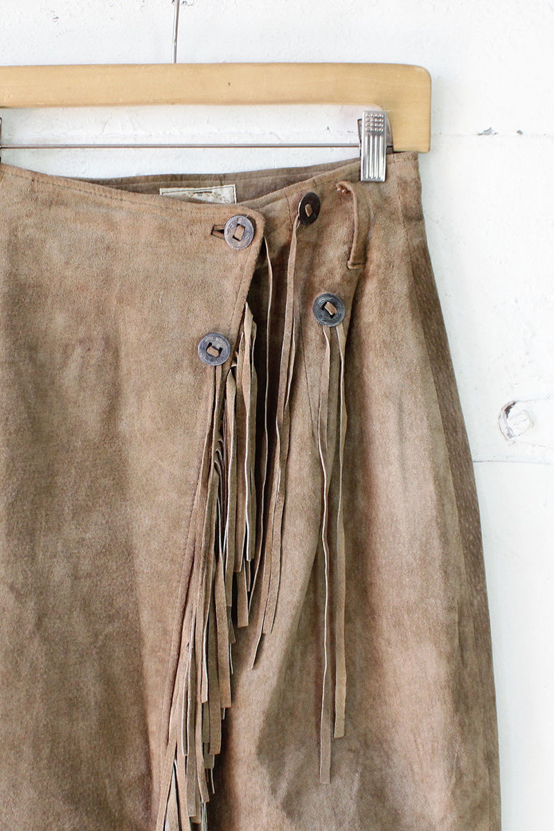 Desert Suede Fringe Wrap Skirt S/M