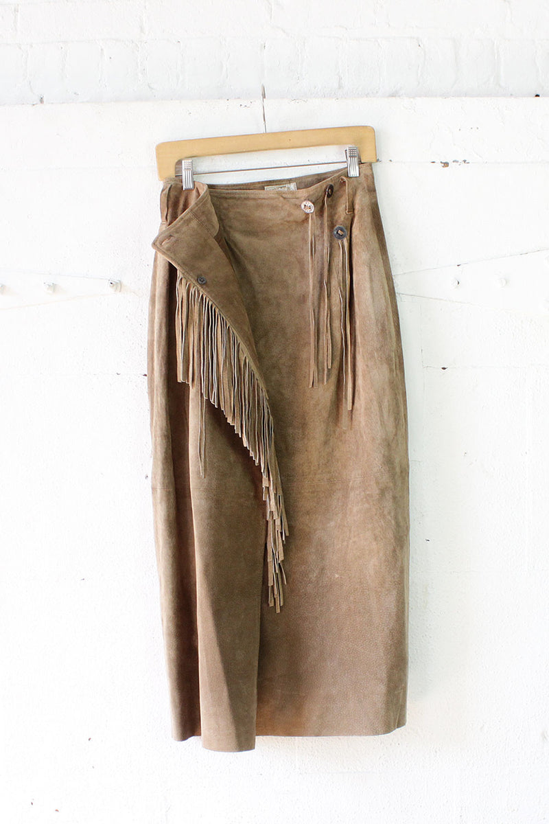 Desert Suede Fringe Wrap Skirt S/M