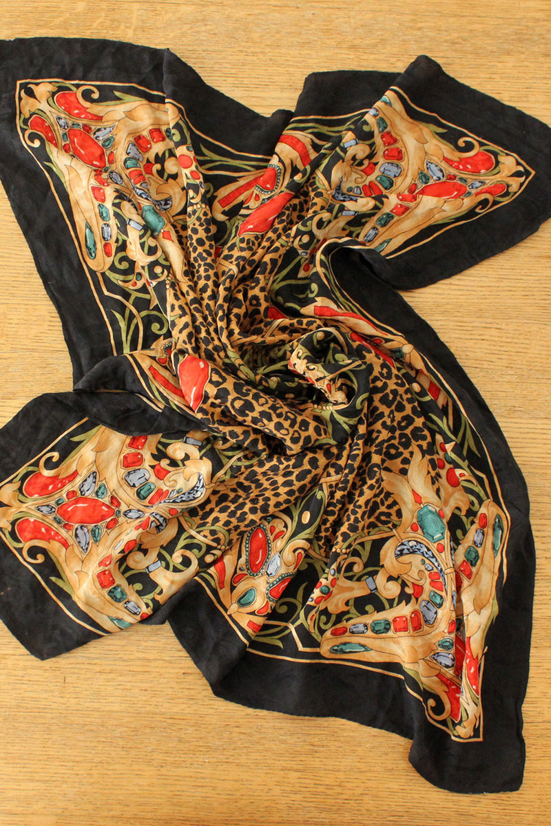 Silk Leopard & Gemstone Scarf