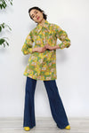 Patch Print Collared Mini Shirtdress M