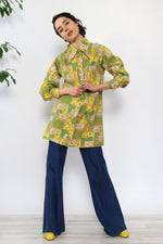 Patch Print Collared Mini Shirtdress M