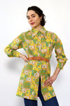 Patch Print Collared Mini Shirtdress M