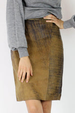 Distressed Leather High Waist Skirt S