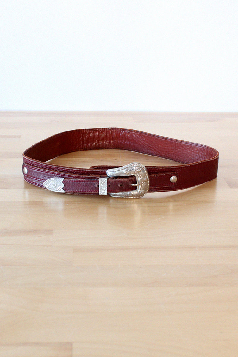 Burgundy Western Leather Belt