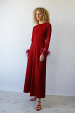 Merlot Feather Cuff Dress S