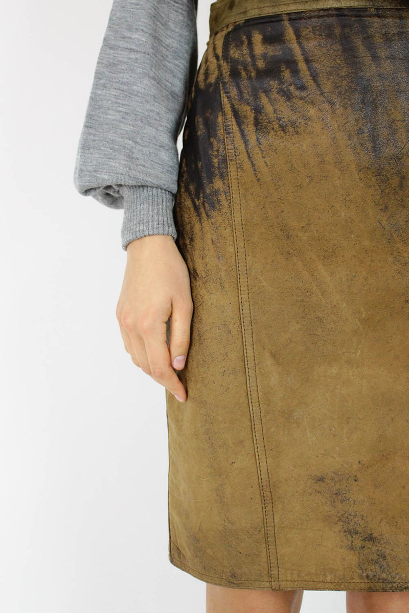 Distressed Leather High Waist Skirt S