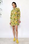 Patch Print Collared Mini Shirtdress M