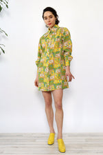 Patch Print Collared Mini Shirtdress M