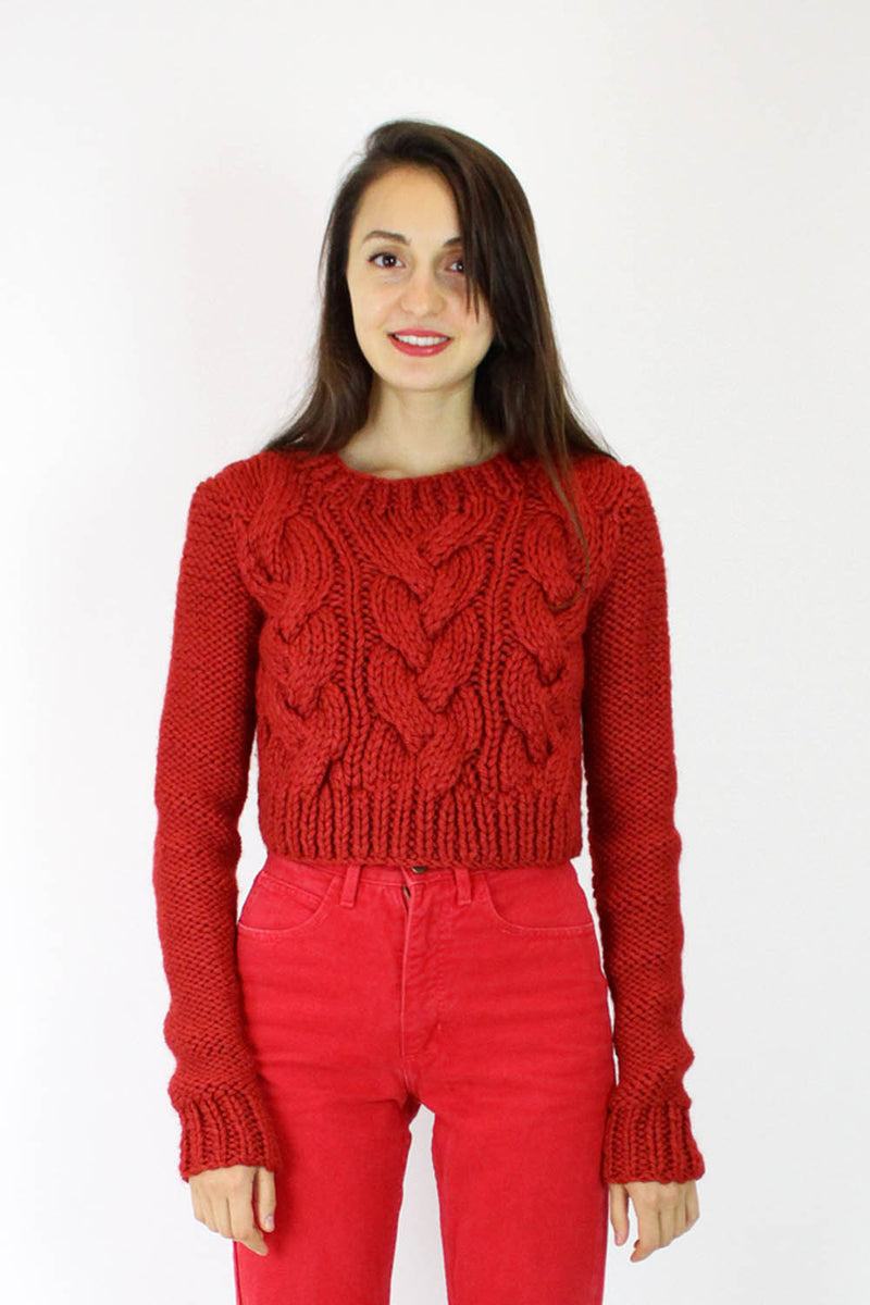 Chunky Cropped Red Sweater S