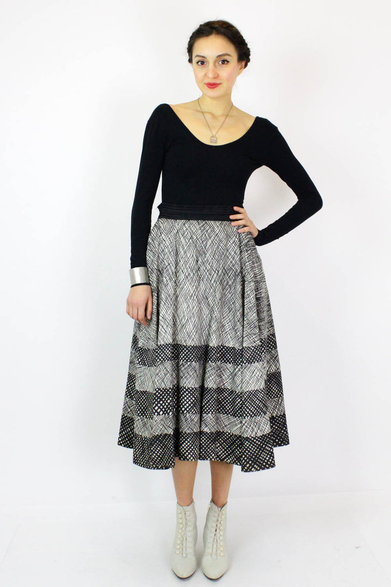 50s Abstract Print Circle Skirt L
