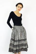 50s Abstract Print Circle Skirt L